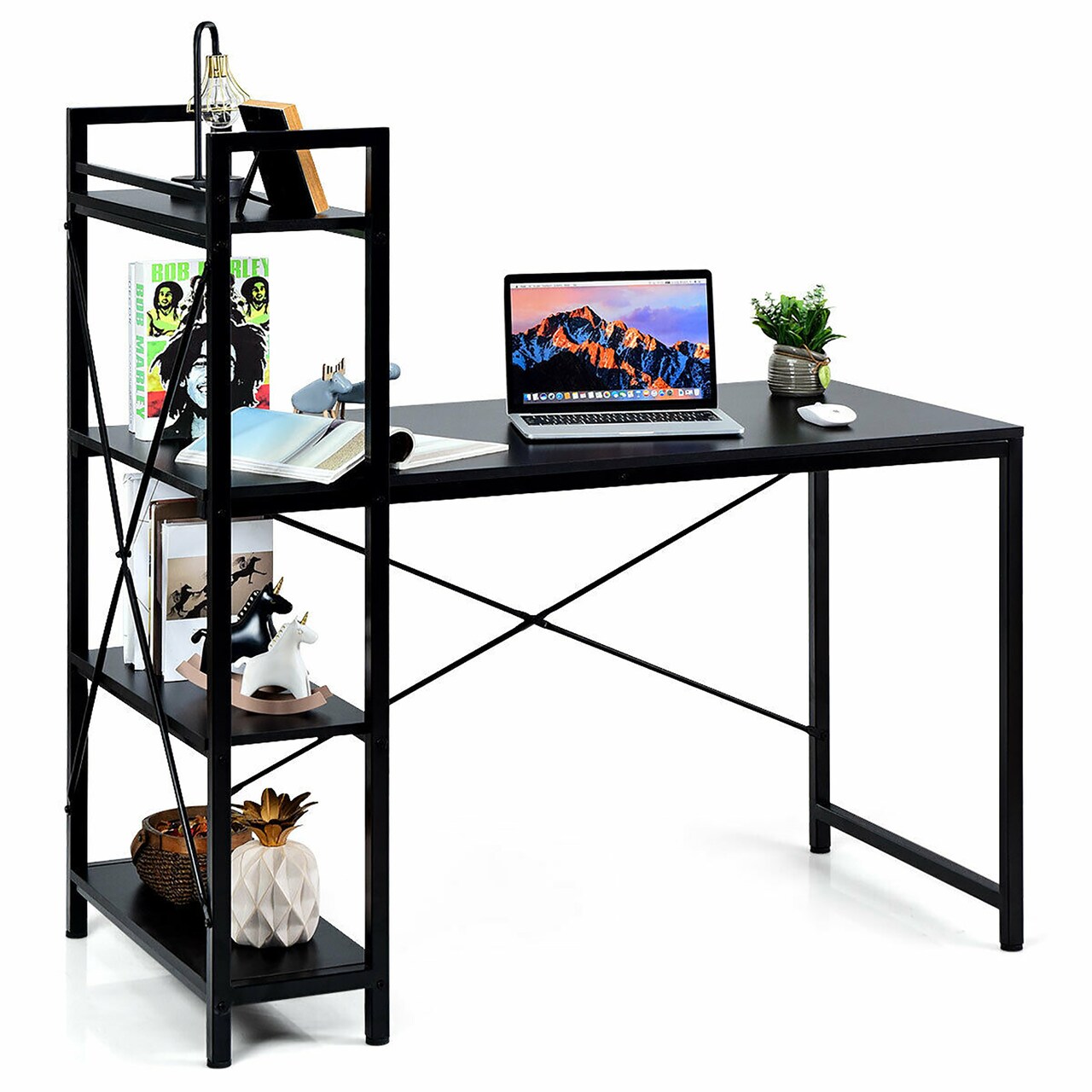 Costway 47.5" Computer Desk Writing Desk Study Table Workstation With 4-Tier Shelves Black